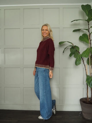 Una Turtle Neck with Contrasting Blanket Stitch Jumper, Best Seller - 17 Colours