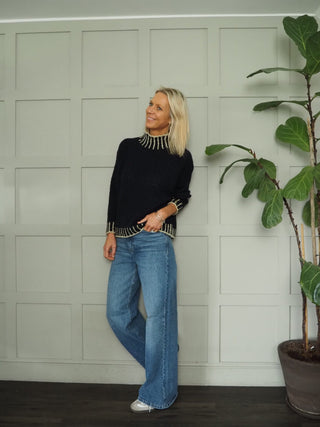 Una Turtle Neck with Contrasting Blanket Stitch Jumper, Best Seller - 17 Colours