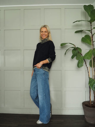 Una Turtle Neck with Contrasting Blanket Stitch Jumper, Best Seller - 17 Colours