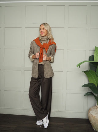 Arthur Tweed Blazer with Pockets - Chocolate/Cream