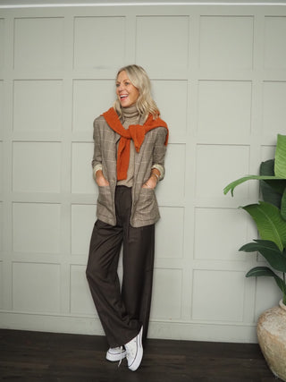 Arthur Tweed Blazer with Pockets - Chocolate/Cream