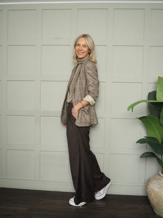 Arthur Tweed Blazer with Pockets - Chocolate/Cream