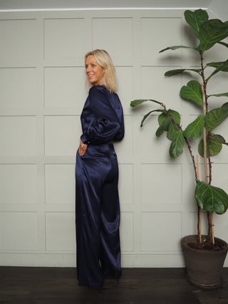 Rachelle Silky Feel Long Sleeved Jumpsuit By Frnch - Navy Blue