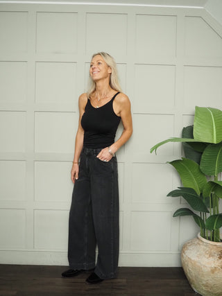 Bykanoa Wide Leg Jeans by B-Young - Washed Black