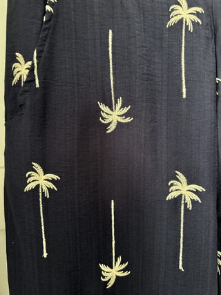 Anantara Embroidered Palm Tree Shirt and Trouser Set - Gold/Navy Blue
