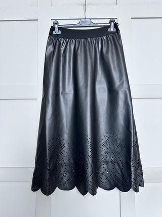 Bydensio Faux Leather Skirt with Scalloped Hem by BYoung - Black