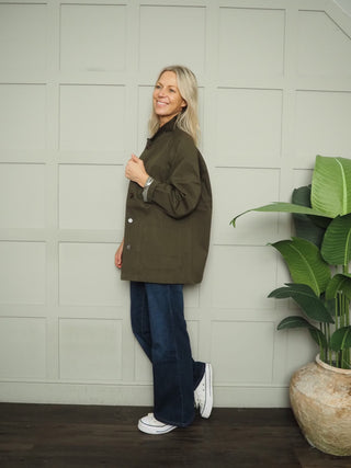 Badminton Barn Jacket with Cord Collar - Camel, Khaki, Navy Blue