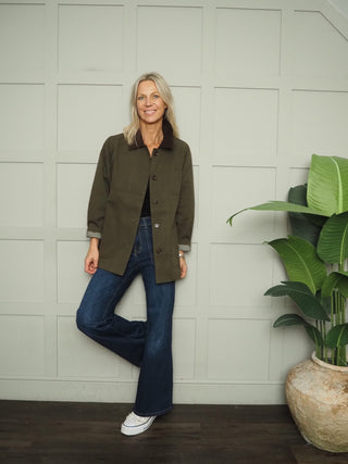 Badminton Barn Jacket with Cord Collar - Camel, Khaki, Navy Blue