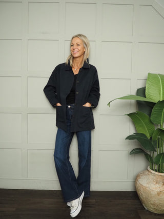 Badminton Barn Jacket with Cord Collar - Camel, Khaki, Navy Blue