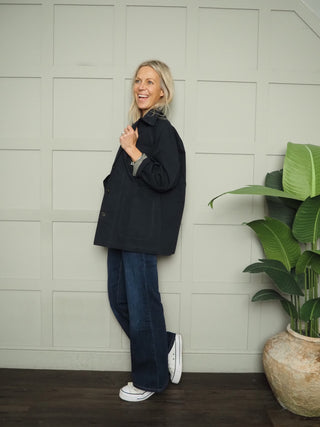 Badminton Barn Jacket with Cord Collar - Camel, Khaki, Navy Blue