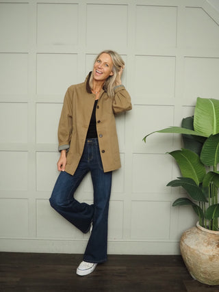 Badminton Barn Jacket with Cord Collar - Camel, Khaki, Navy Blue