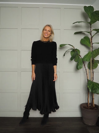 Clarissa Jumper Dress with Pleated Satin Skirt - Black, White