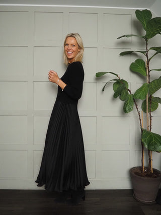 Clarissa Jumper Dress with Pleated Satin Skirt - Black, White