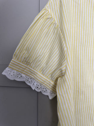 Paula Stripe Blouse with Broderie Anglaise Details - Baby Blue, Yellow