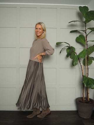 Clarissa Jumper Dress with Pleated Satin Skirt - Black, White