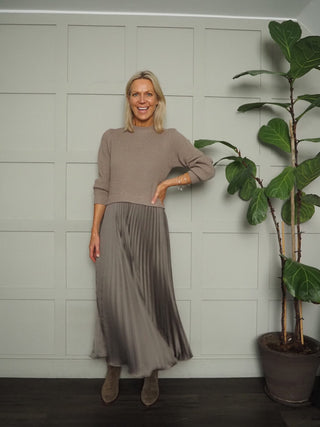 Clarissa Jumper Dress with Pleated Satin Skirt - Black, White