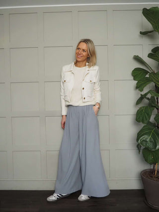 Sassi Cropped Jacket with Faux Pocket Detail &amp; Gold Buttons - Camel, Coral, Ecru