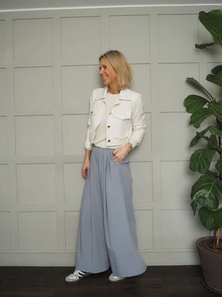 Sassi Cropped Jacket with Faux Pocket Detail &amp; Gold Buttons - Camel, Coral, Ecru