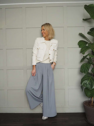 Sassi Cropped Jacket with Faux Pocket Detail &amp; Gold Buttons - Camel, Coral, Ecru