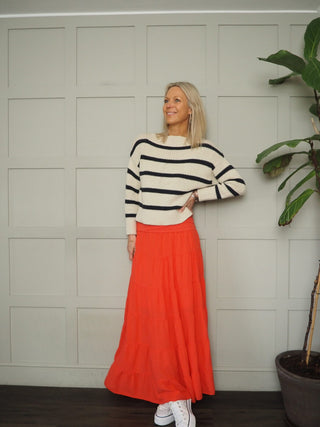 Lindy Tiered, Cotton Maxi Skirt with Wide Waistband, Best Seller - 10 Colours