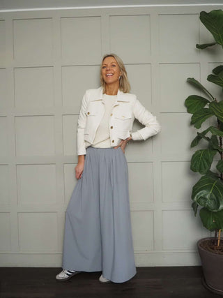 Sassi Cropped Jacket with Faux Pocket Detail &amp; Gold Buttons - Camel, Coral, Ecru