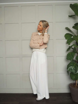 Sassi Cropped Jacket with Faux Pocket Detail &amp; Gold Buttons - Camel, Coral, Ecru