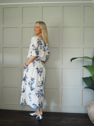 Amaia Floral Print Skirt by Part Two - Ecru/Navy