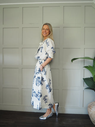 Amaia Floral Print Skirt by Part Two - Ecru/Navy