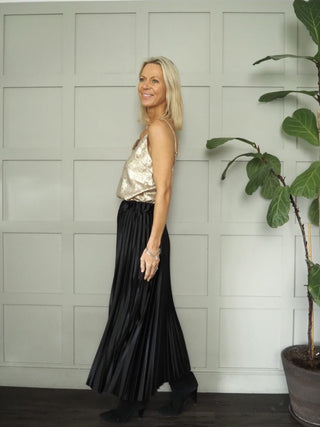 Glenda Gold Shiny Lurex Camisole with Ruffle Detail and Spaghetti Straps - Gold