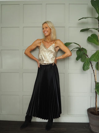 Glenda Gold Shiny Lurex Camisole with Ruffle Detail and Spaghetti Straps - Gold