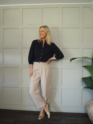 Nastja Linen Mix Blouse by Part Two - Navy Blue, White
