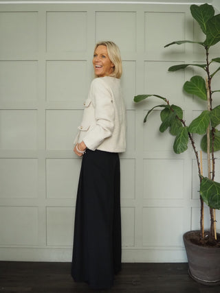 Harvey Round Neck Boucle Jacket with Gold Buttons - Black and Ecru