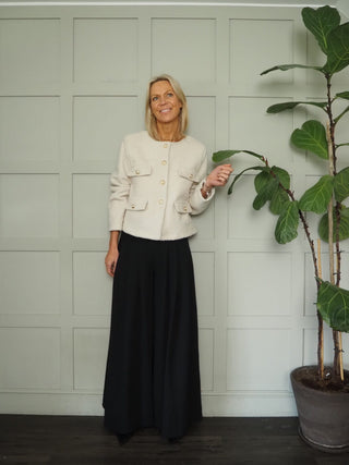 Harvey Round Neck Boucle Jacket with Gold Buttons - Black and Ecru