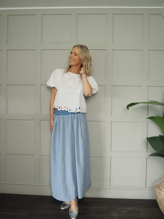 Gigi Gingham Maxi Skirt - Blue, Sage Green, Brick Red