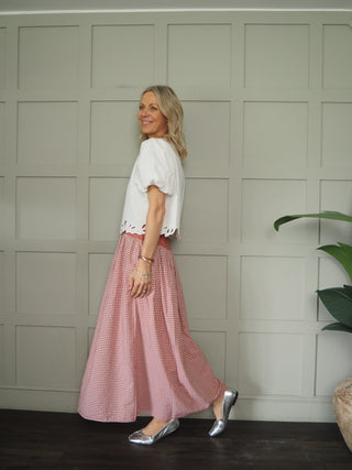 Gigi Gingham Maxi Skirt - Blue, Sage Green, Brick Red