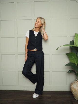 Christophe Classic Pin Stripe Wide Leg Trousers - Navy Blue