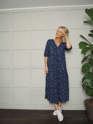 Derry 3/4 Length Sleeve Dress - Denim, Navy Blue