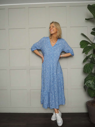 Derry 3/4 Length Sleeve Dress - Denim, Navy Blue