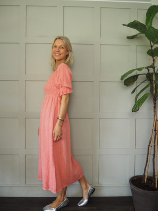 Walsingham Linen Mix Dress - Blue, Coral, Stone