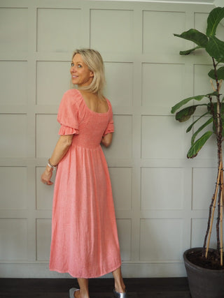 Walsingham Linen Mix Dress - Blue, Coral, Stone