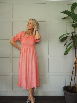 Walsingham Linen Mix Dress - Blue, Coral, Stone