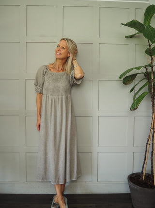 Walsingham Linen Mix Dress - Blue, Coral, Stone