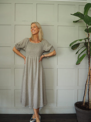 Walsingham Linen Mix Dress - Blue, Coral, Stone