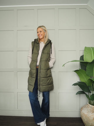 ByBominax Quilted Puffa Gilet by BYoung - Khaki