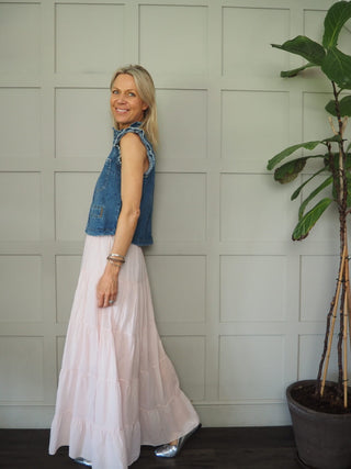 Lilibet Maxi Skirt with Elasticated Waist - Blue, Pink, Yellow