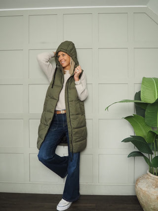 ByBominax Quilted Puffa Gilet by BYoung - Khaki