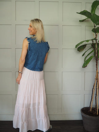 Lilibet Maxi Skirt with Elasticated Waist - Blue, Pink, Yellow
