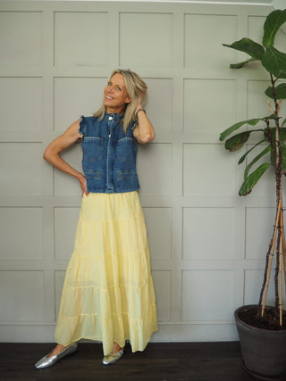 Lilibet Maxi Skirt with Elasticated Waist - Blue, Pink, Yellow