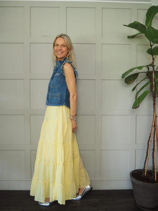 Lilibet Maxi Skirt with Elasticated Waist - Blue, Pink, Yellow