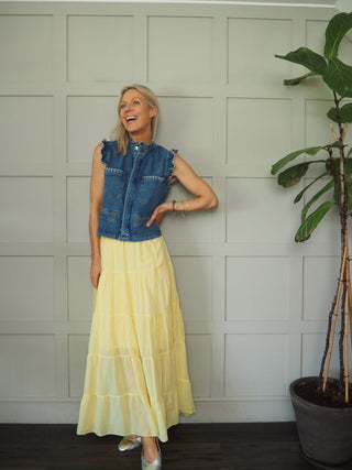 Lilibet Maxi Skirt with Elasticated Waist - Blue, Pink, Yellow